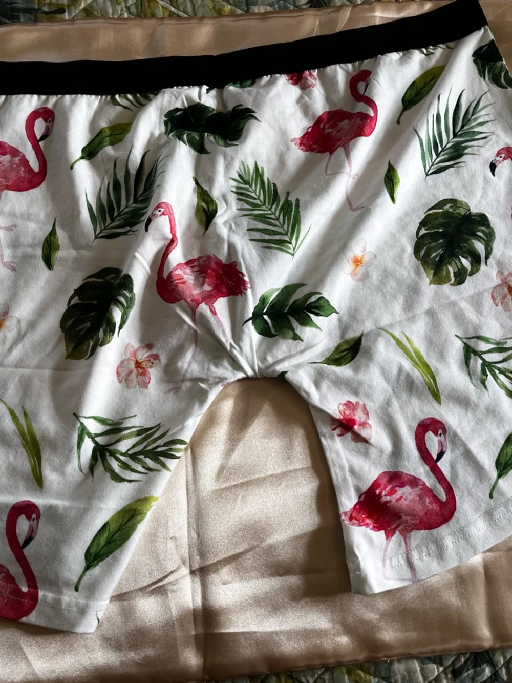 Flamingo Print Men's Boxer Briefs - White with Pink & Green